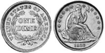 Moneda Estadounidenses 10 centavos 1838