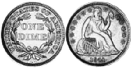 US moneda dime 1841