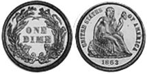 Moneda Estadounidenses 10 centavos 1863
