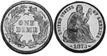 Moneda Estadounidenses 10 centavos 1873