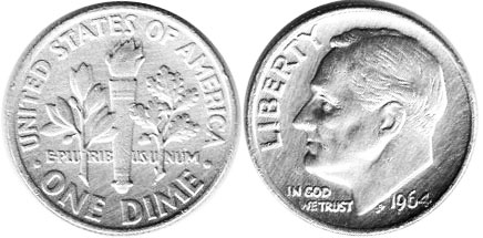 US moneda dime 1964