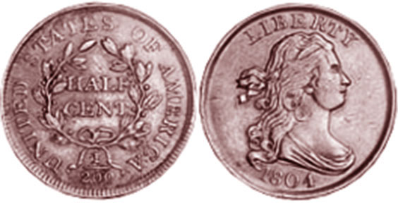 US moneda half cent 1804