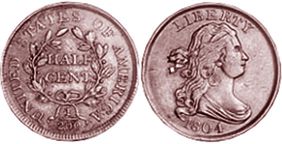 Moneda Estadounidenses medio centavo 1804