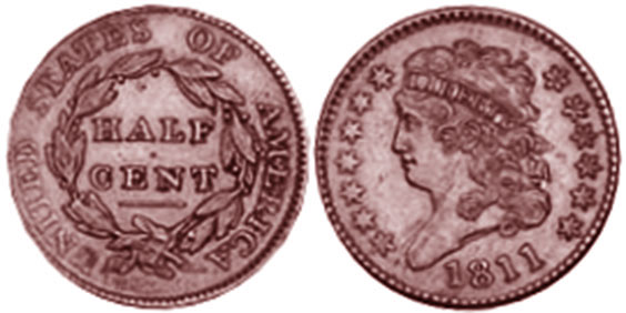 US moneda half cent 1811