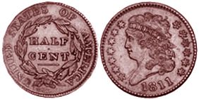 Moneda Estadounidenses medio centavoavo 1811
