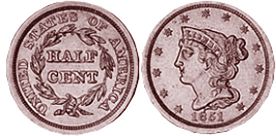 Moneda Estadounidenses medio centavo 1851