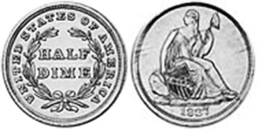 US moneda half dime 1837