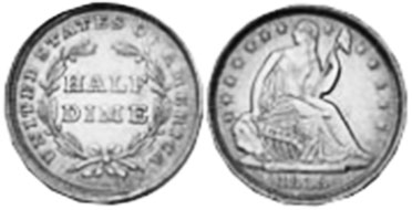 US moneda half dime 1838