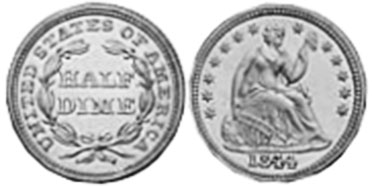 US moneda half dime 1844