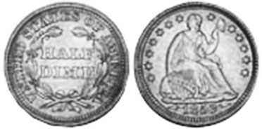 US moneda half dime 1853