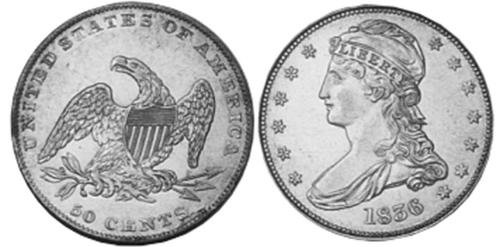 US moneda 1/2 dólar 1836