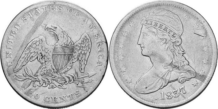 US moneda 1/2 dólar 1837