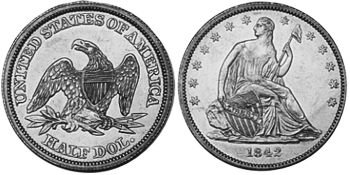 US moneda 1/2 dólar 1842