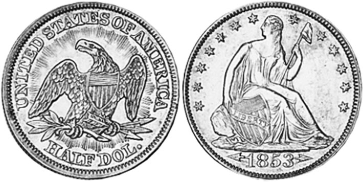 US moneda 1/2 dólar 1853