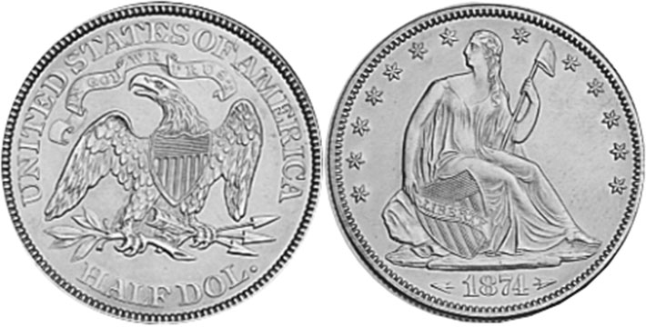 US moneda 1/2 dólar 1874