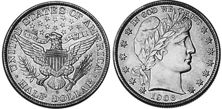 US moneda 1/2 dólar 1906