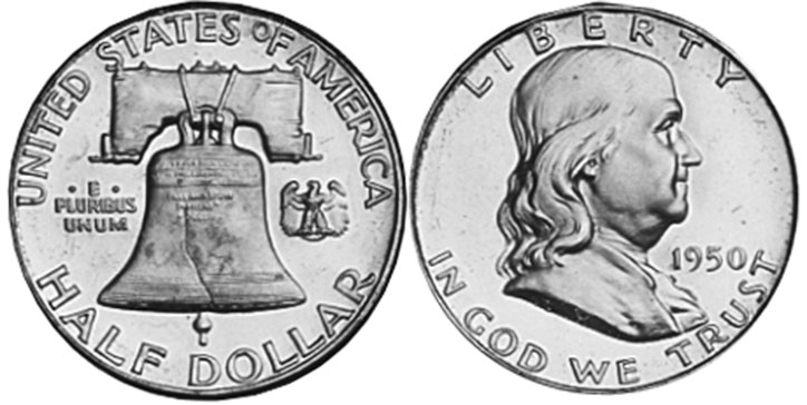 US moneda 1/2 dólar 1950