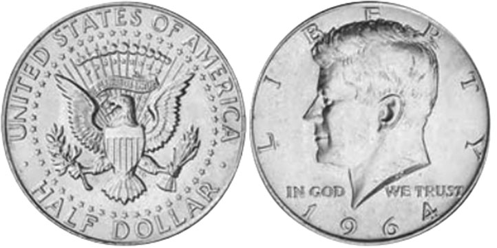 US moneda 1/2 dólar 1964