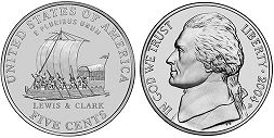 Moneda Estadounidenses 5 centavos 2004 Barco de quilla de Lewis y Clark
