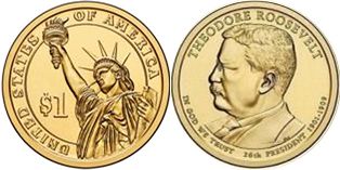 Moneda Estadounidenses 1 dólar 2009 Theodore Roosevelt