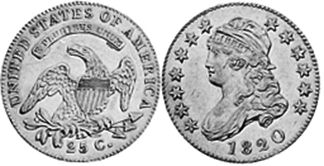 Moneda Estadounidenses 25 centavos 1820