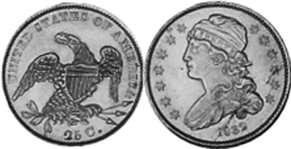 US moneda 1/4 dólar 1832