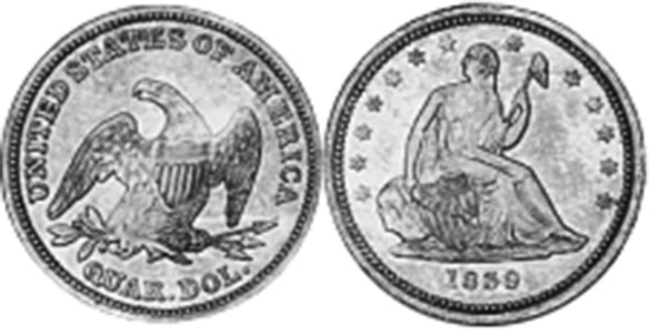 US moneda 1/4 dólar 1839