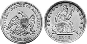 Moneda Estadounidenses 25 centavos 1843