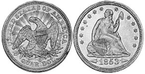 Moneda Estadounidenses 25 centavos 1853