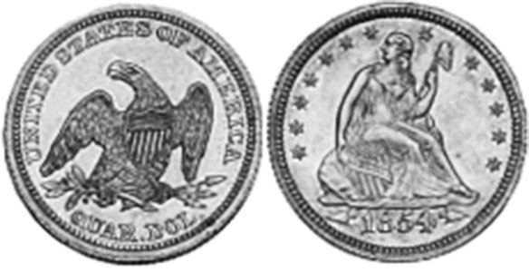 US moneda 1/4 dólar 1854