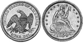 Moneda Estadounidenses 25 centavos 1854