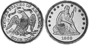 Moneda Estadounidenses 25 centavos 1869