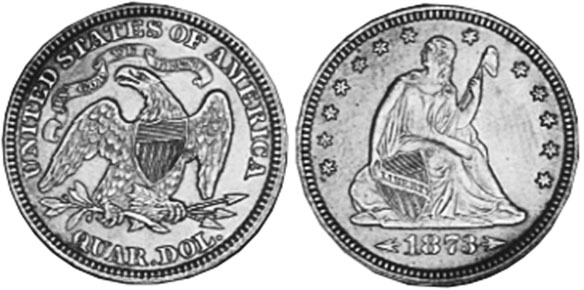 US moneda 1/4 dólar 1873