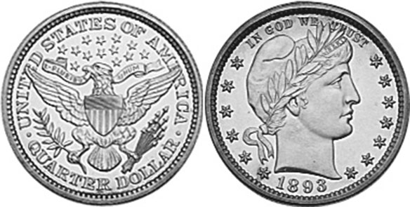 US moneda 1/4 dólar 1893