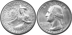 Moneda Estadounidenses 25 centavos 1976 Bicentenario plata