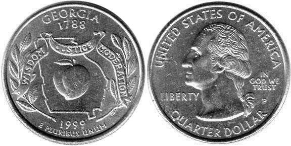 Moneda de EE. UU. Cuarto estatal 1999 Georgia