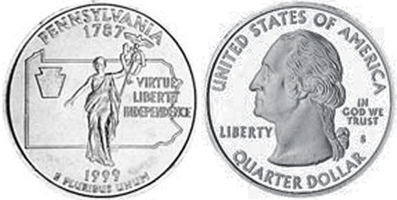 Moneda de EE. UU. Cuarto estatal  1999 Pennsylvania