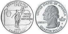 Moneda Estadounidenses State 25 centavos 1999 Pennsylvania