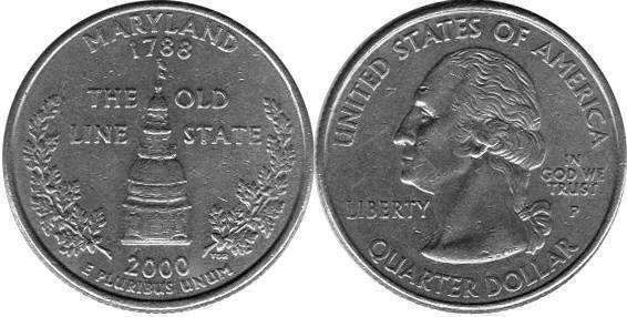 Moneda de EE. UU. Cuarto estatal  2000 Maryland