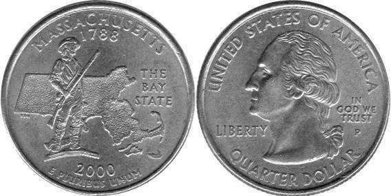 Moneda de EE. UU. Cuarto estatal  2000 Massachusetts