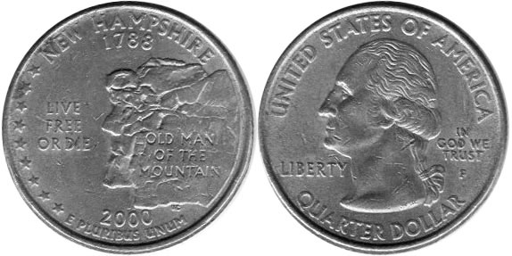 Moneda de EE. UU. Cuarto estatal  2000 New Hampshire
