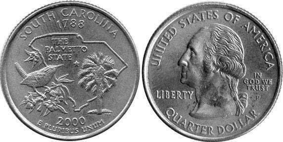 Moneda de EE. UU. Cuarto estatal  2000 South Carolina