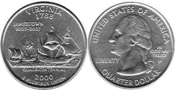 Moneda de EE. UU. Cuarto estatal  2000 Virginia