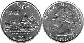 Moneda Estadounidenses State 25 centavos 2000 Virginia