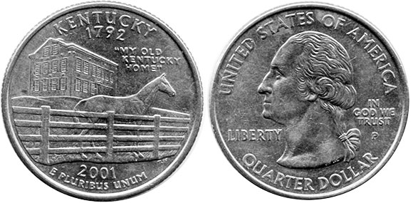 Moneda de EE. UU. Cuarto estatal  2001 Kentucky