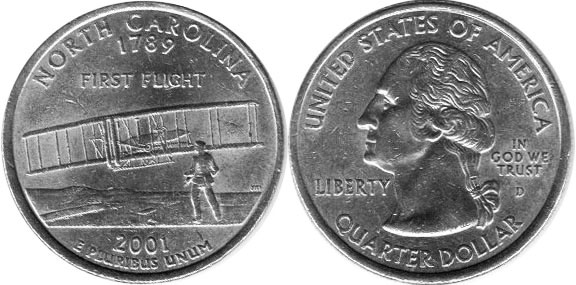 Moneda de EE. UU. Cuarto estatal  2001 North Carolina