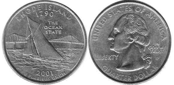 Moneda de EE. UU. Cuarto estatal  2001 Rhode Island