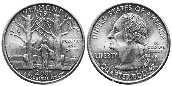 Moneda de EE. UU. Cuarto estatal  2001 Vermont