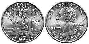 Moneda Estadounidenses State 25 centavos 2001 Vermont