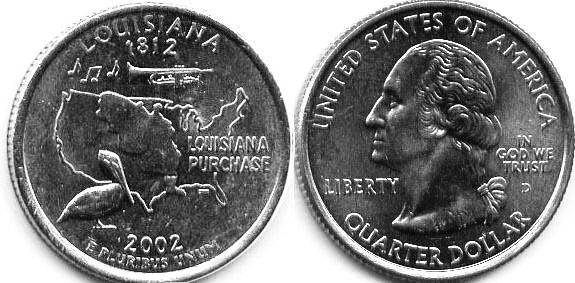 Moneda de EE. UU. Cuarto estatal  2002 Louisiana